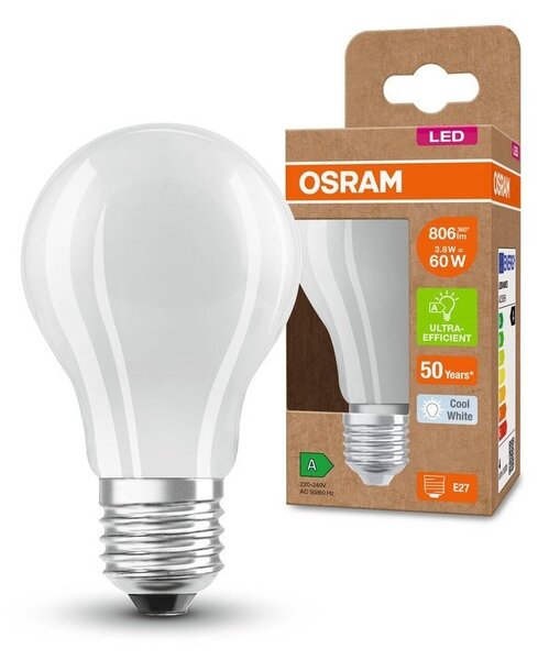 Matná efektivní LED žárovka E27 CLASSIC A 3.8 W, studená bílá
