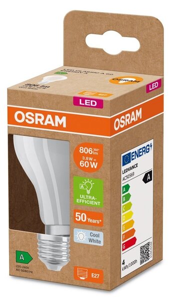 Matná efektivní LED žárovka E27 CLASSIC A 3.8 W, studená bílá