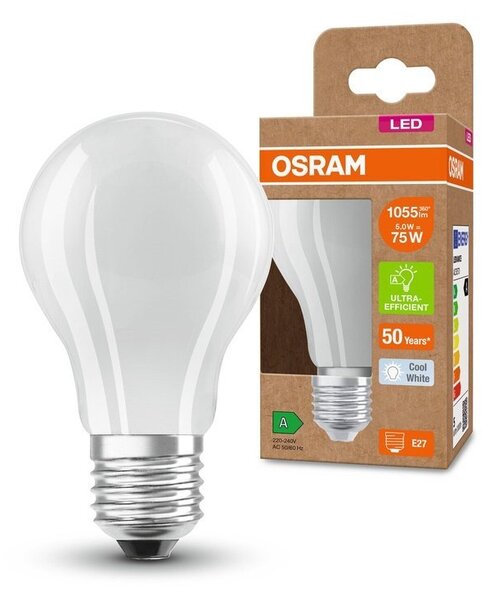 Matná efektivní LED žárovka E27 CLASSIC A 5 W, studená bílá