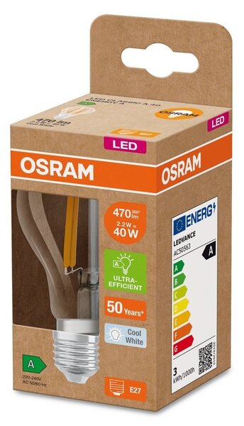 Efektivní LED žárovka E27 CLASSIC A 2.2 W, studená bílá