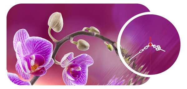 ASIR Nástěnné hodiny s obrazem na MDF ORCHIDEA lila 68 x 32 cm