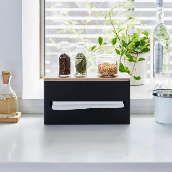 Černý kovový box na ubrousky Yamazaki Rin 26 x 11 cm