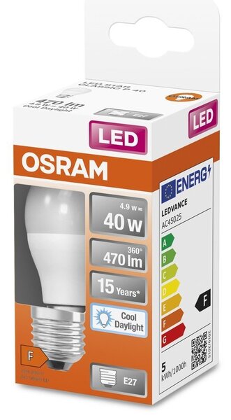Matná LED žárovka E27 4.9 W STAR CLASSIC P, studená bílá