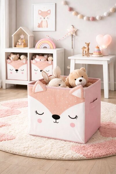 Úložný box Deer, 29x29x29 cm, bílá/růžová BS