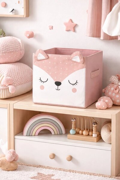 Úložný box Deer, 29x29x29 cm, bílá/růžová BS