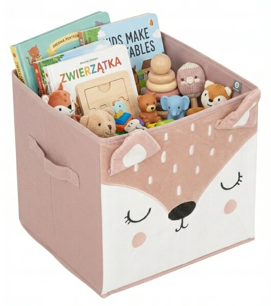 Úložný box Deer, 29x29x29 cm, bílá/růžová BS