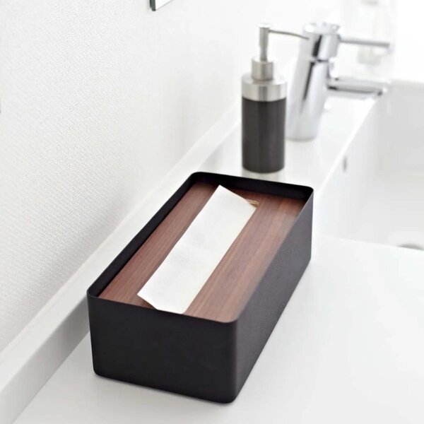 Černý kovový box na ubrousky Yamazaki Rin 26 x 13 cm