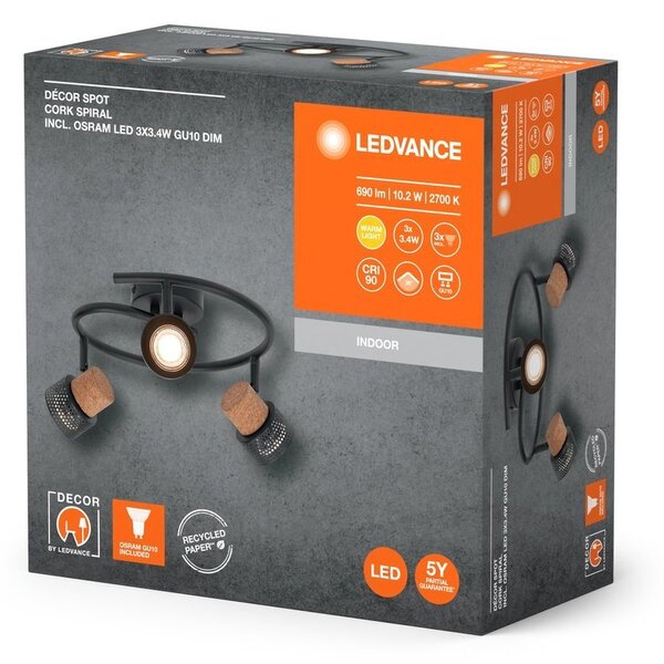 Dekorativní LED svítidlo GU10 3 SPOT CORK SPIRAL, teplá bílá