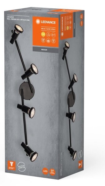 Černé LED stropní svítidlo GU10 13,6 W 4 SPOT, teplá bílá