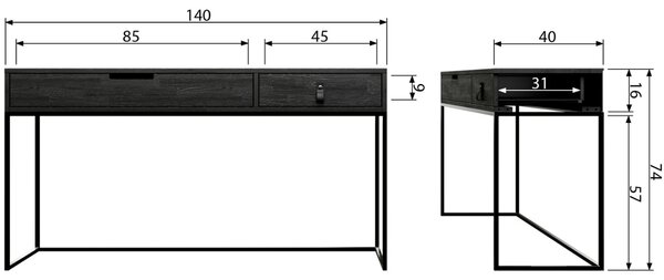 WOOOD Černý masivní dubový toaletní stolek Frax 140 cm