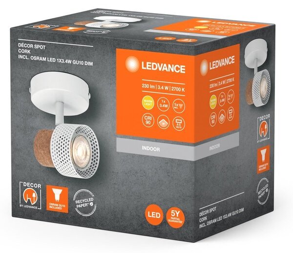 Bílé LED nástěnné svítidlo GU10 3,4 W SPOT CORK, teplá bílá