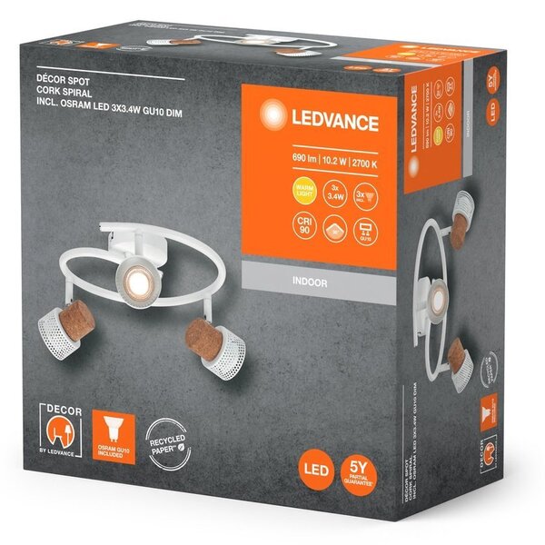 Bílé LED stropní svítidlo GU10 10,2 W 3 SPOT CORK, teplá bílá