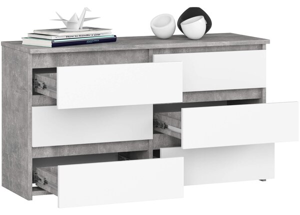 Ak furniture Komoda CL 100 cm 6 zásuvek beton/bílá