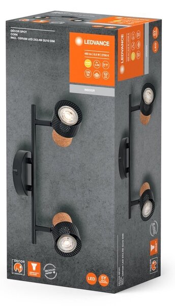 LED nástěnné svítidlo GU10 6,8 W 2 SPOT CORK, teplá bílá