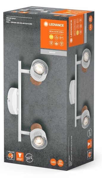 Bílé LED nástěnné svítidlo GU10 6,8 W 2 SPOT CORK, teplá bílá
