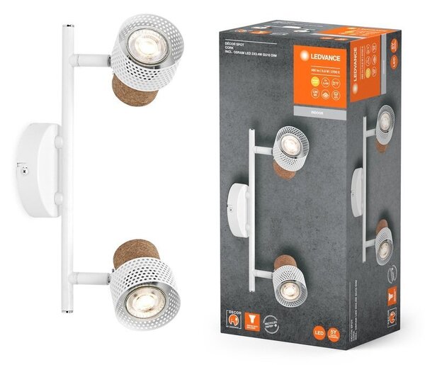 Bílé LED nástěnné svítidlo GU10 6,8 W 2 SPOT CORK, teplá bílá