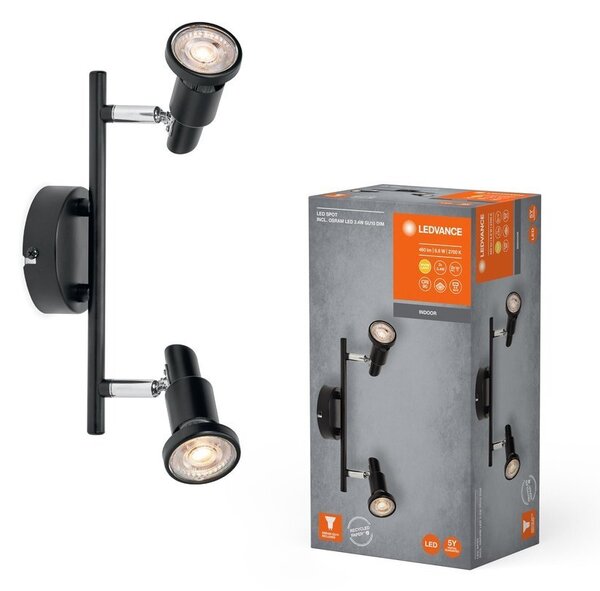 Černé LED stropní svítidlo GU10 6,8 W 2 SPOT, teplá bílá