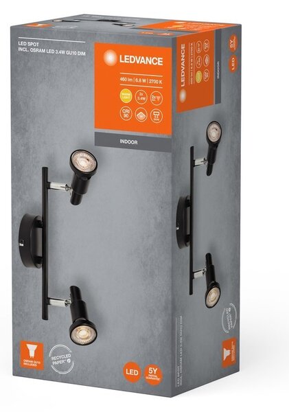 Černé LED stropní svítidlo GU10 6,8 W 2 SPOT, teplá bílá