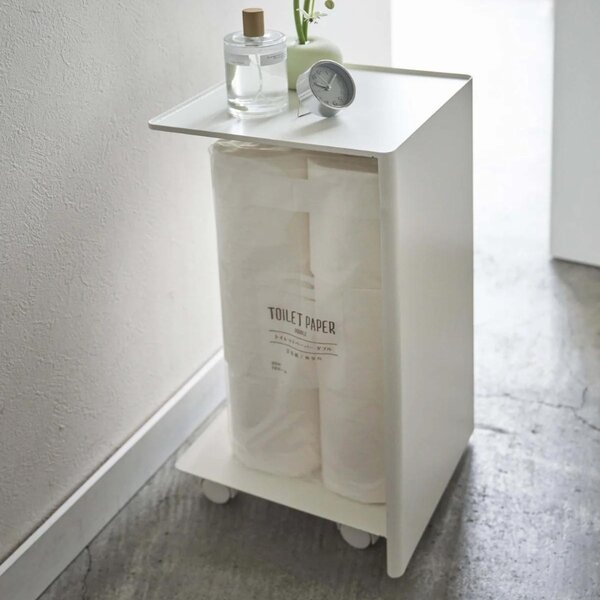 Bílý kovový pojízdný stojan na toaletní papír Yamazaki Tower 43 cm