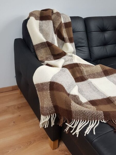 Deka z ovčí vlny béžovo hnědá s třásněmi 130 x 210 cm VÝPRODEJ