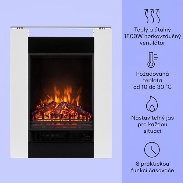 Klarstein Elektrický krb, elektrické ohřívače do obývacího pokoje a interiéru, elektrický krb s LED plameny, volně stojící krb, ventilátorový ohřívač s časovačem, nastavitelný termostat, ohřívač 1800 W