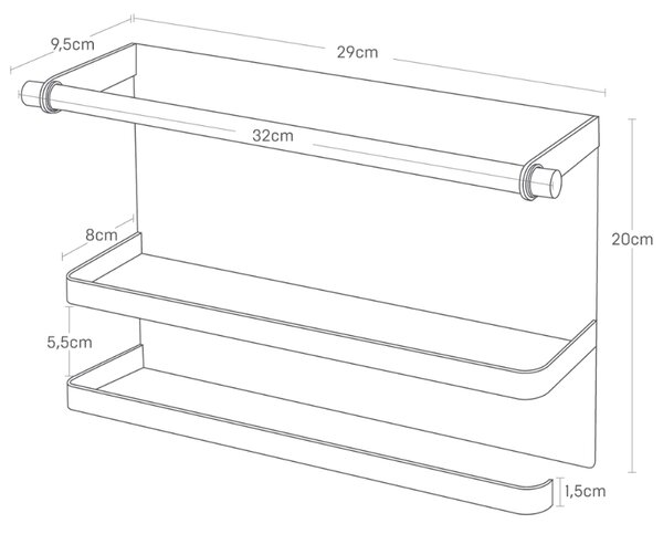 Bílý kovový magnetický držák na roli kuchyňských utěrek Yamazaki Tosca 32 cm s poličkou