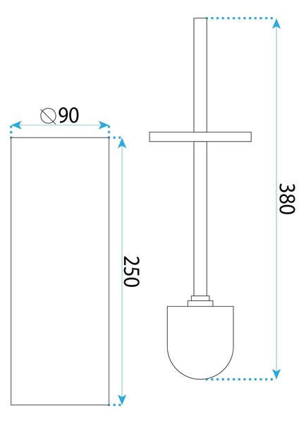 Rea B106, volně stojící WC kartáč s kovovou nádobkou, 25,5 cm, titanový, REA-08870
