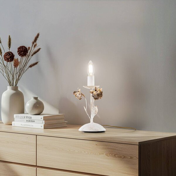 ONLI Stolní lampa Carolina, barva slonové kosti, 1 světlo, železo, Bílá / opál, Obývací pokoj / jídelna, kov, Florentinský