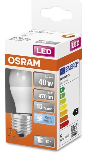 LED žárovka E27 4.9 W STAR CLASSIC P, studená bílá