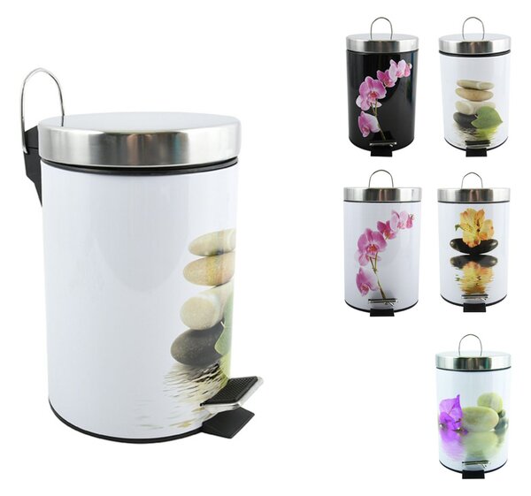 MSV pedálový odpadkový koš FLEURS, ocel s přírodním motivem Stone, 3 L