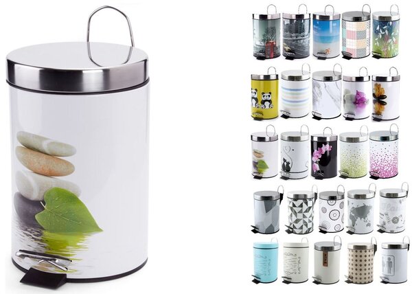 MSV pedálový odpadkový koš FLEURS, ocel s přírodním motivem Stone, 3 L