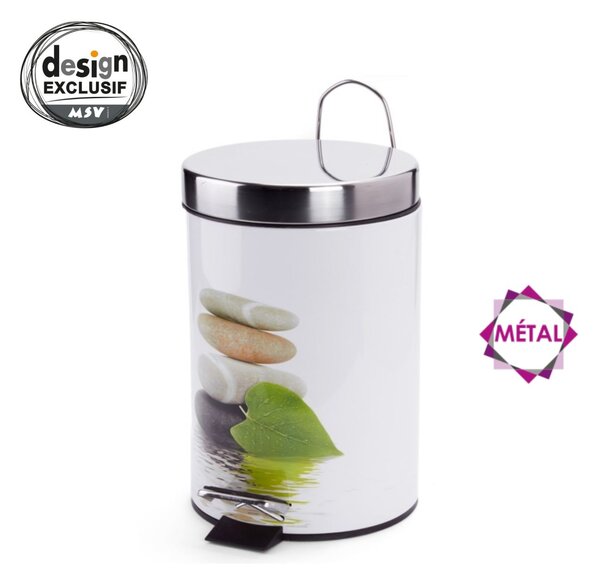 MSV pedálový odpadkový koš FLEURS, ocel s přírodním motivem Stone, 3 L