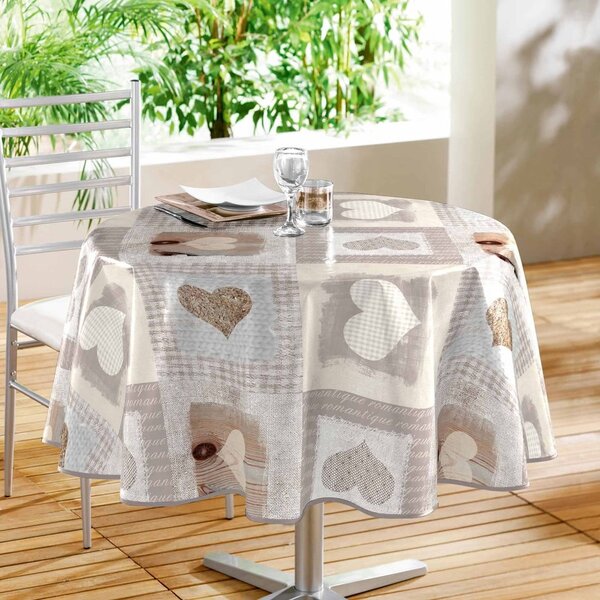 Omyvatelný ubrus z PVC ø 160 cm Cosy Coeur – douceur d'intérieur