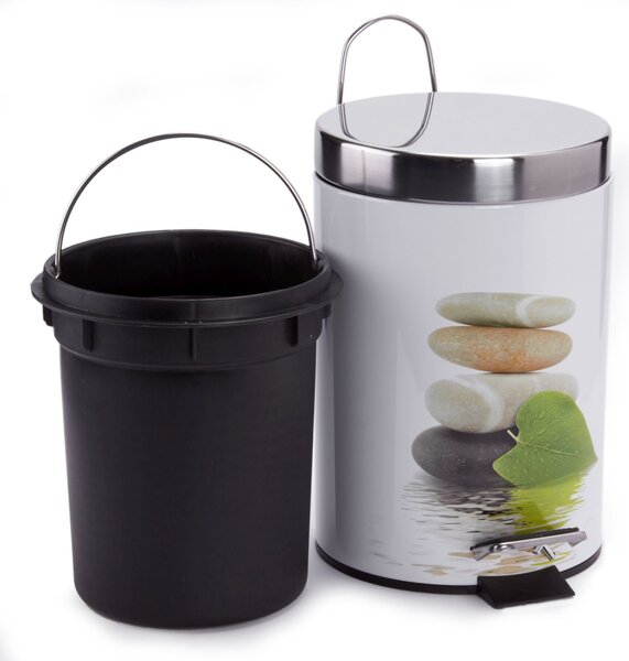 MSV pedálový odpadkový koš FLEURS, ocel s přírodním motivem Stone, 3 L