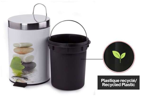MSV pedálový odpadkový koš FLEURS, ocel s přírodním motivem Stone, 3 L