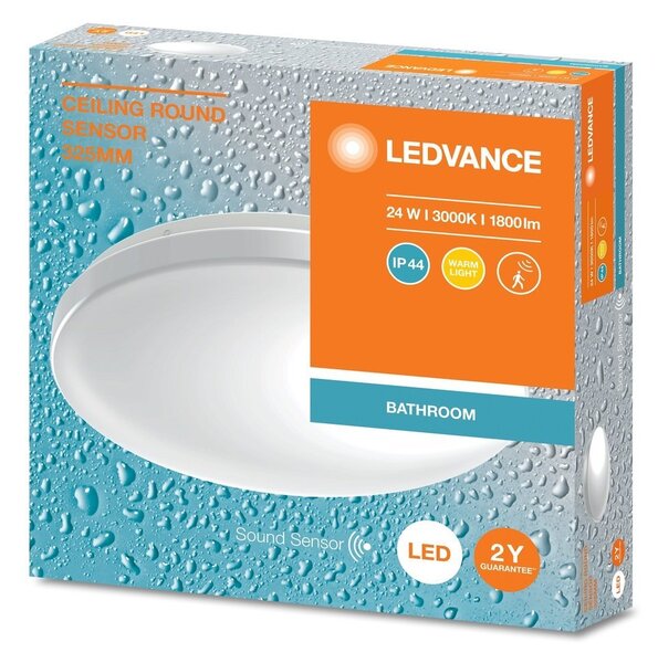 Koupelnové LED světlo + senzor ROUND 32,5 cm, teplá bílá