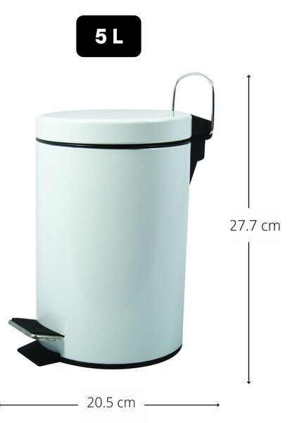 MSV pedálový odpadkový koš UNIS, bílá ocel, 5 L
