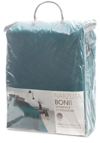 SADA PŘEHOZ NA POSTEL + POVLAK NA POLŠTÁŘ BONI1 200X220 CM, 2 KS 40X40 CM TMAVĚTYRKYSOVÁ BT
