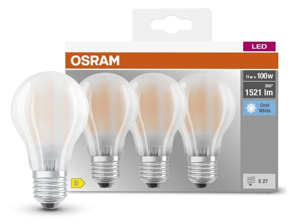 3 ks matná LED žárovka E27 11 W CLASSIC A, studená bílá