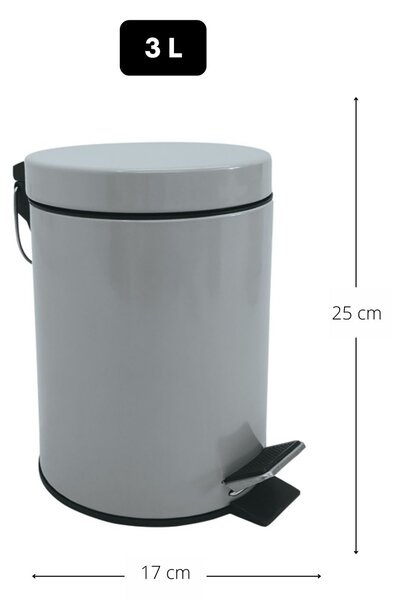 MSV pedálový odpadkový koš UNIS, světle šedá, ocel, 3 L