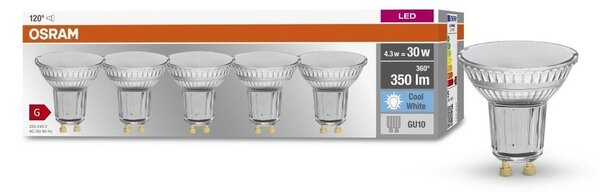 5 ks reflektorová LED bodovka GU10 4,3 W 4000 K BASE, studená bílá