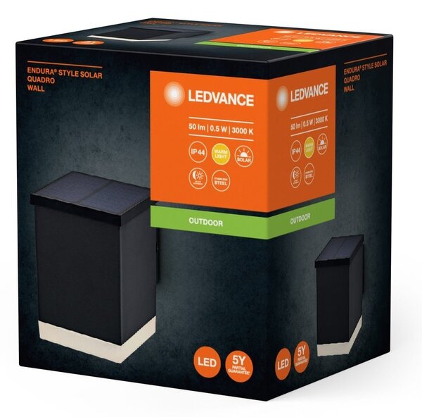 LED nástěnné solární svítidlo IP44 QUADRO, teplá bílá