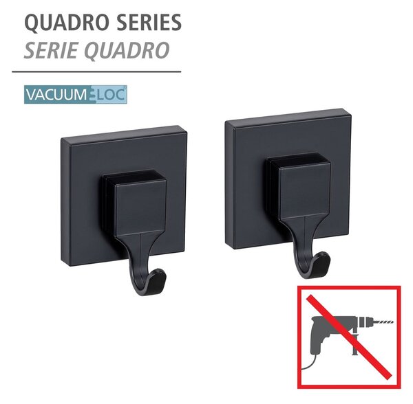Černé samodržící plastové háčky v sadě 2 ks Quadro – Wenko
