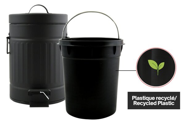 MSV pedálový odpadkový koš HABANA, černá ocel, s úchyty, 3 L