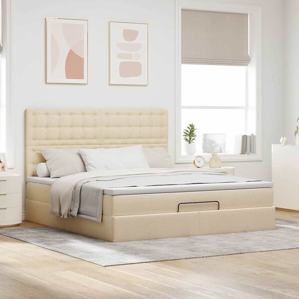 Osmanský rám postele s matrací krémová 180x200cm textil 3313346