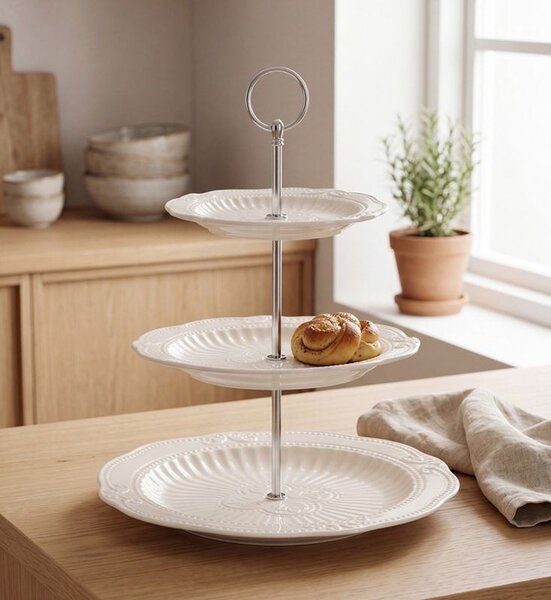 Elegantní 3-patrový porcelánový etažér - Ø 26*31 cm - Clayre & Eef