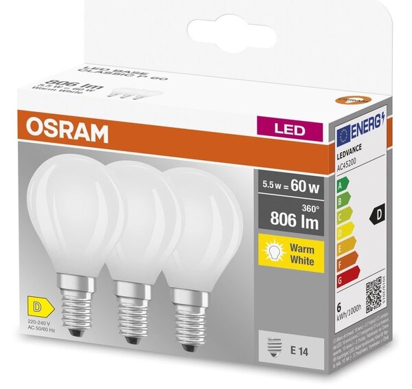 3 ks matná mini LED žárovka E14 5,5 W CLASSIC P, teplá bílá