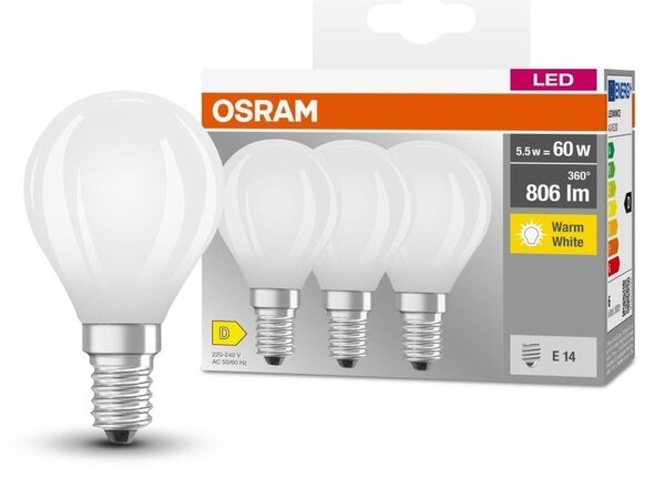 3 ks matná mini LED žárovka E14 5,5 W CLASSIC P, teplá bílá