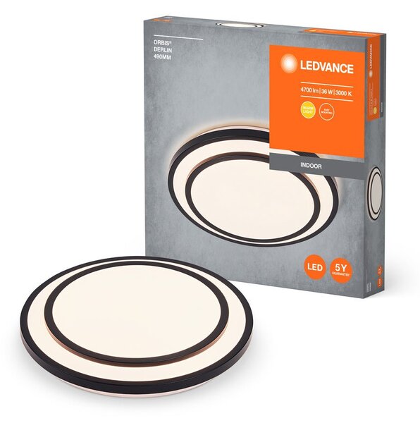 LED stropní svítidlo černé 36 W BERLIN 490 mm, teplá bílá
