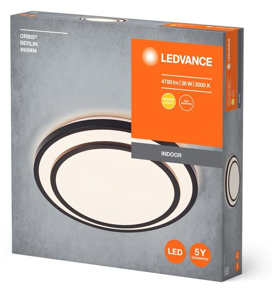 LED stropní svítidlo černé 36 W BERLIN 490 mm, teplá bílá